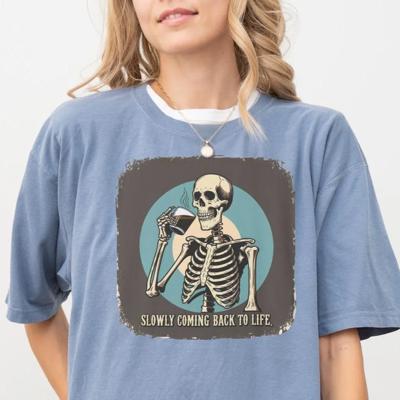 Skeleton Coffee Drinker Tshirt, Comfort Colors Tee for Caffeine Lover