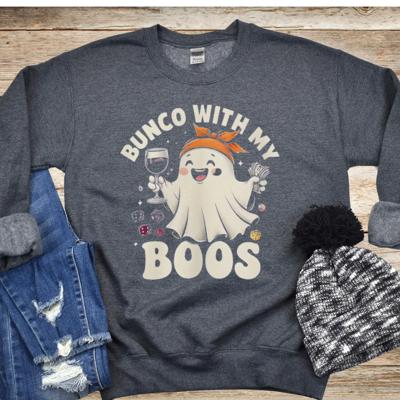 Bunco With My Boos Halloween Sweatshirt, Cute Ghost Bunko Sweatshirt