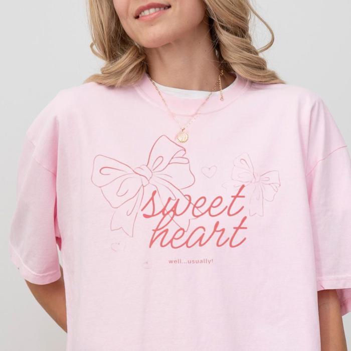 Sweetheart...Well Usually Comfort Colors Funny T-shirt, Bows and Snarky Sweet Sentiment Gift for Teachers Nurses Teens Adults