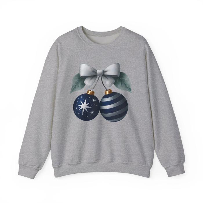Coquette Hanukkah Cherries Sweatshirt, Winter Cute Bow Blue Design