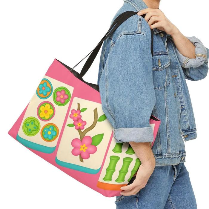 Big Tiles Mahjong Carry Bag, Mah Jongg Tote for Tiles Racks Cards and Coins, Mahj Hostess Gift Idea