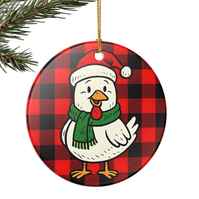 Chicken Lovers Christmas Ornament, Personalized Buffalo Plaid Farm Animal Keepsake Gift