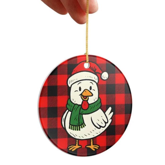 Chicken Lovers Christmas Ornament, Personalized Buffalo Plaid Farm Animal Keepsake Gift