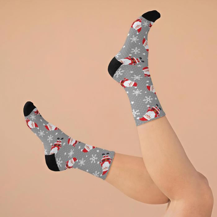 Santa Cute Christmas Socks, Recycled Poly Socks for Xmas Party Outfits
