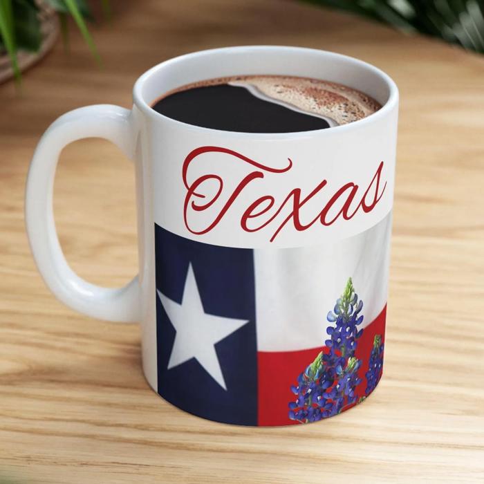 Texas Flag Ceramic Mug, Gift for Texan Coffee Lovers or Gardeners