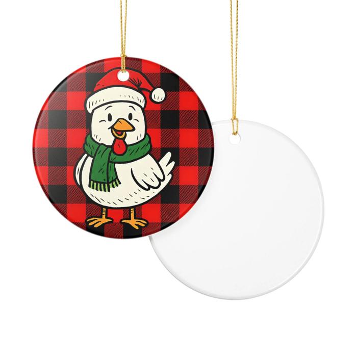 Chicken Lovers Christmas Ornament, Personalized Buffalo Plaid Farm Animal Keepsake Gift