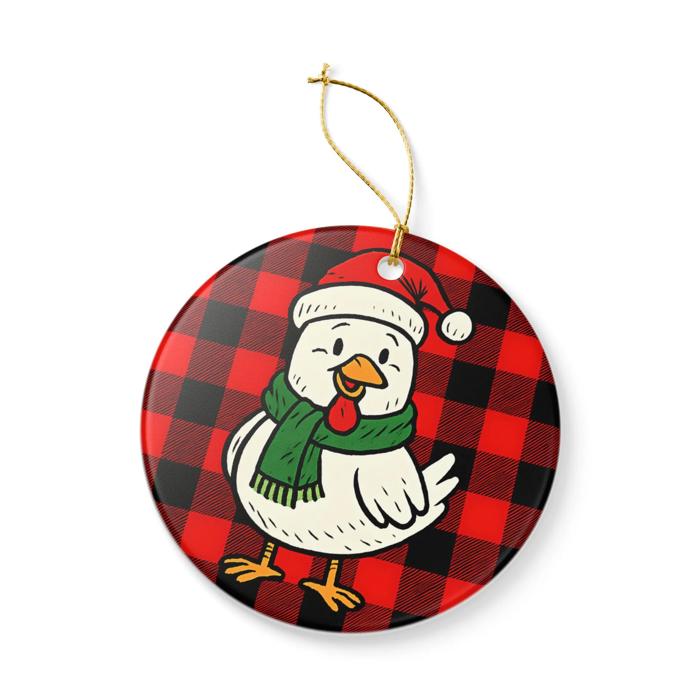 Chicken Lovers Christmas Ornament, Personalized Buffalo Plaid Farm Animal Keepsake Gift