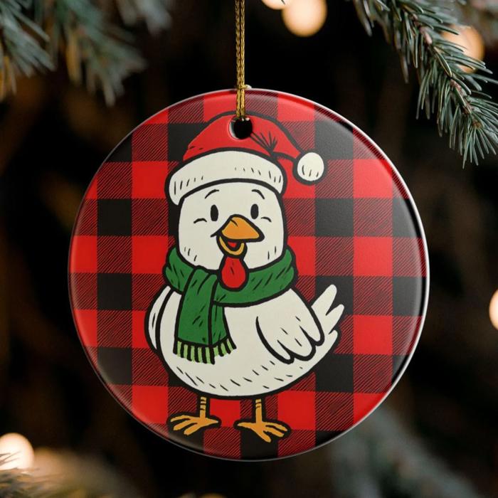 Chicken Lovers Christmas Ornament, Personalized Buffalo Plaid Farm Animal Keepsake Gift