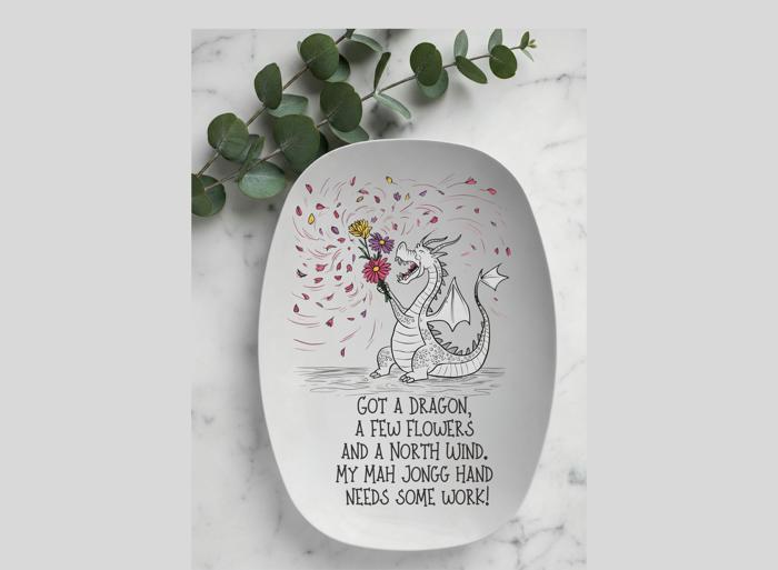 Dragon Flower Wind Funny Mahjong Serving Platter, Gift for Mahjongg Players