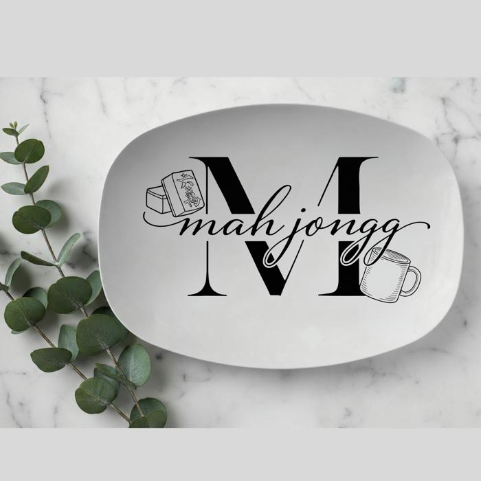 Mahjong Party Platter, Wine Cocktail or Coffee Design, Unbreakable Game Day Servingware, Mahjongg Player Gift
