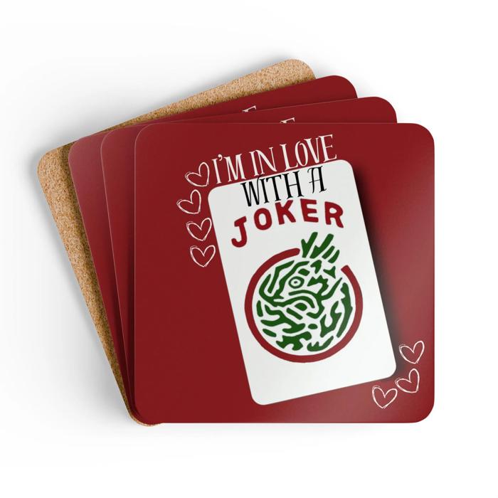 Peace Mahjong Love Hardboard Coasters with Cork Bottom (Set of 4), Tile Game Players Gift