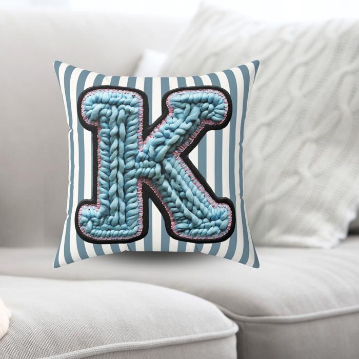 Custom Initial Letter Faux Knit Pillow, Cute Monogram Dorm Room Decor