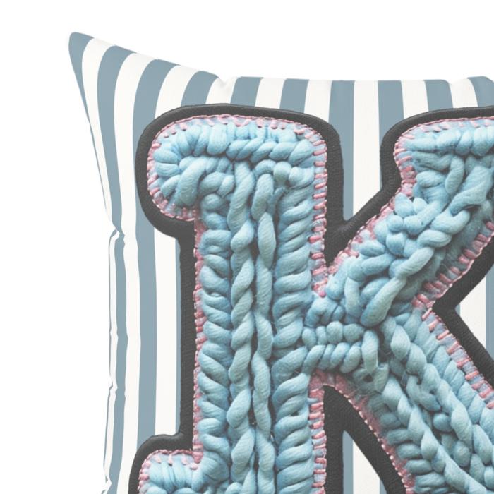 Custom Initial Letter Faux Knit Pillow, Cute Monogram Dorm Room Decor
