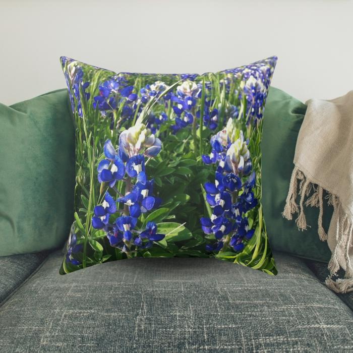 Texas Bluebonnets Lumbar or Square Throw Pillow
