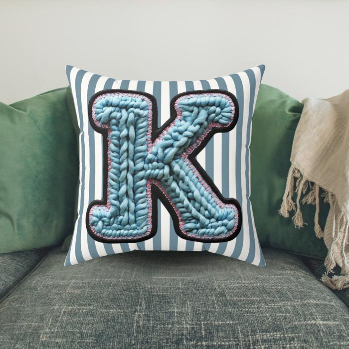 Custom Initial Letter Faux Knit Pillow, Cute Monogram Dorm Room Decor