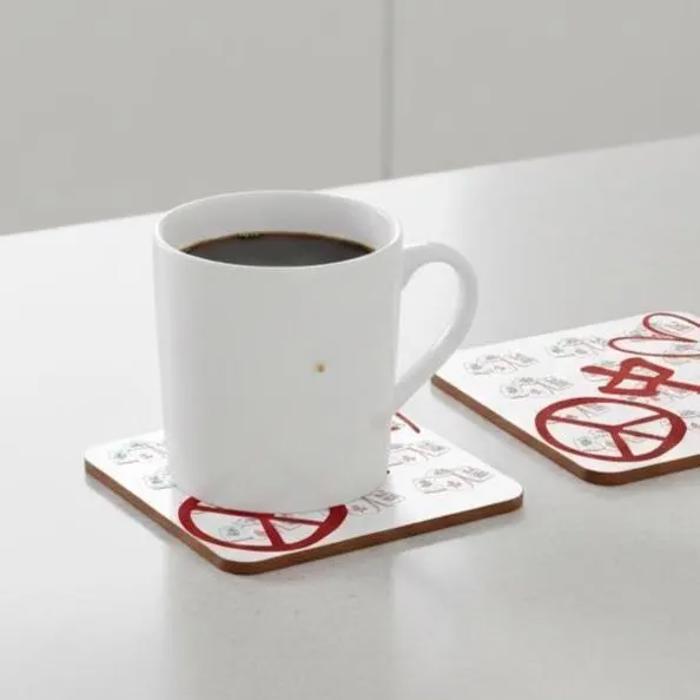 Peace Mahjong Love Hardboard Coasters with Cork Bottom (Set of 4), Tile Game Players Gift