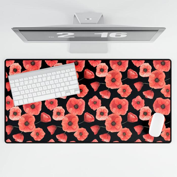 Red Watercolor Poppies Custom Desk Mat