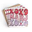 Pink Peace Mahjong Love Hardboard Coasters with Cork Bottom (Set of 4), Tile Game Players Gift