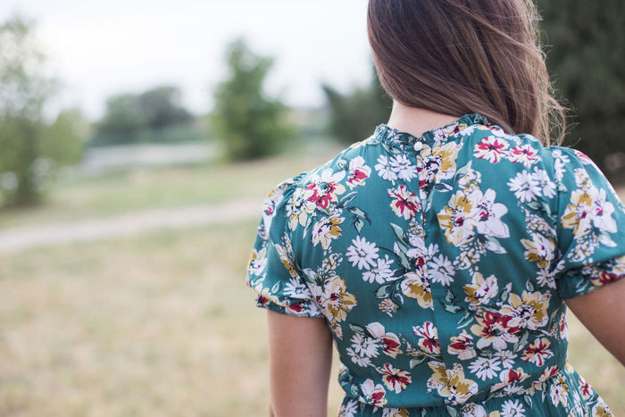 Mira Smocked Floral Midi  Rayon Green Dress