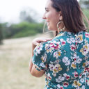  Mira Smocked Floral Midi  Rayon Green Dress