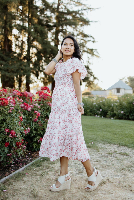 Oana Floral Midi Smocked Bodice Modest Dress Clearance