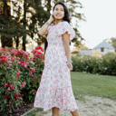 Large Oana Floral Midi Smocked Bodice Modest Dress Clearance
