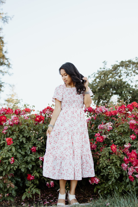 Oana Floral Midi Smocked Bodice Modest Dress Clearance