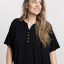 S-M Black Cooling Modal Henley Nightgown with Pockets, Plus Size Sleepwear 