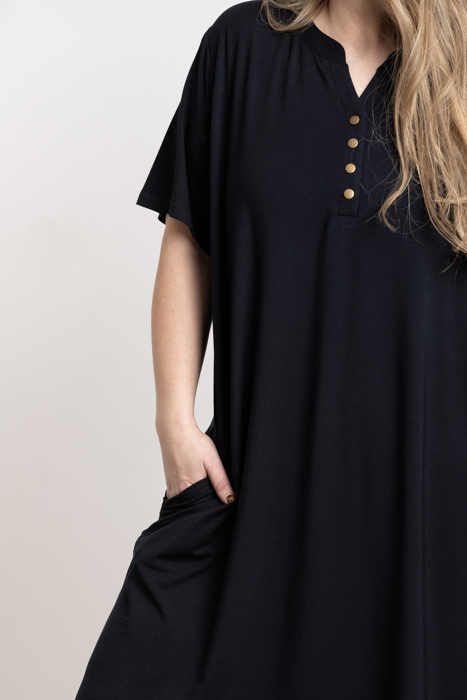 Cooling Modal Henley Nightgown with Pockets, Plus Size Sleepwear 