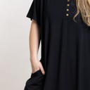 L-XL Black Cooling Modal Henley Nightgown with Pockets, Plus Size Sleepwear 