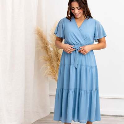 Amber Women Blue Midi Solid Dress