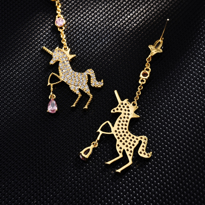 Sparkling Unicorn Dangle Earrings – Gold CZ Drop