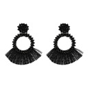 Black Boho Beaded Tassel Statement Earrings – Fringe Drop