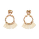 Off-white Boho Beaded Tassel Statement Earrings – Fringe Drop