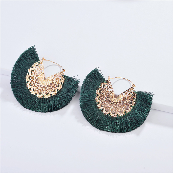 Boho Fan Tassel Earrings – Gold Filigree Fringe, 4 Colors