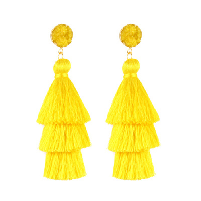 Tiered Tassel Statement Earrings – Druzy Top, 4 Colors