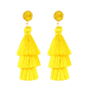 Yellow Tiered Tassel Statement Earrings – Druzy Top, 4 Colors