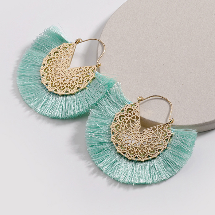 Boho Fan Tassel Earrings – Gold Filigree Fringe, 4 Colors