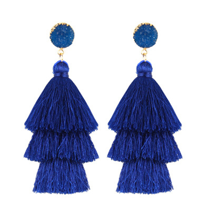 Tiered Tassel Statement Earrings – Druzy Top, 4 Colors