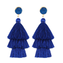 Blue Tiered Tassel Statement Earrings – Druzy Top, 4 Colors