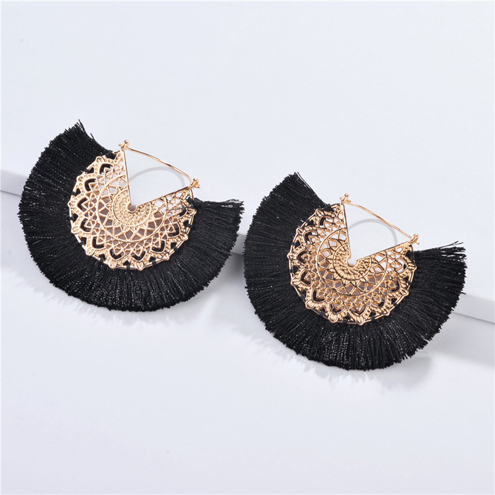 Boho Fan Tassel Earrings – Gold Filigree Fringe, 4 Colors