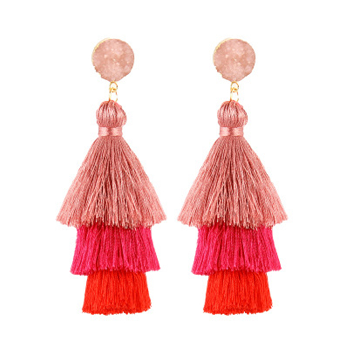 Tiered Tassel Statement Earrings – Druzy Top, 4 Colors