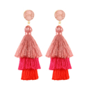 Pink Tiered Tassel Statement Earrings – Druzy Top, 4 Colors