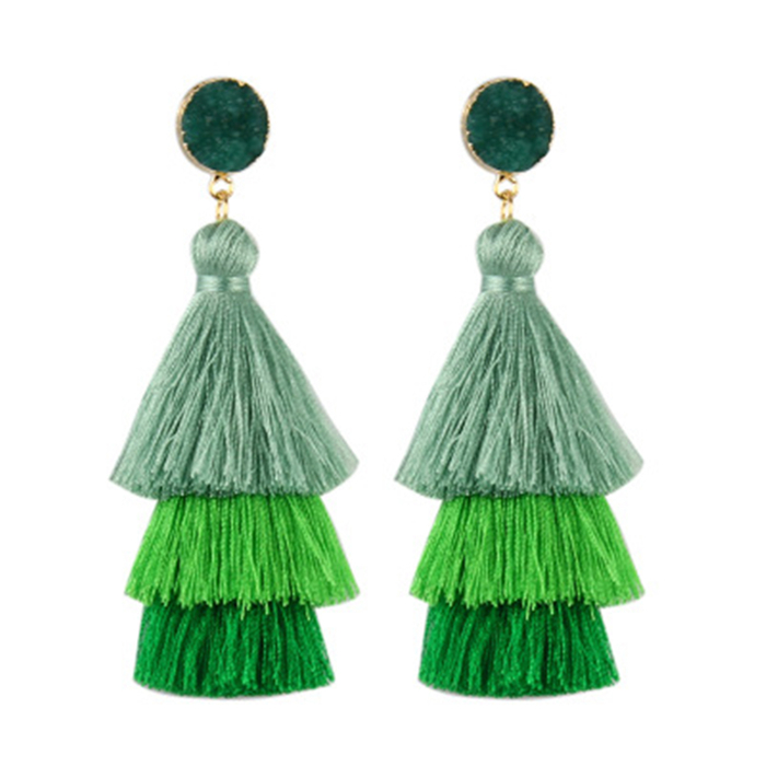 Tiered Tassel Statement Earrings – Druzy Top, 4 Colors