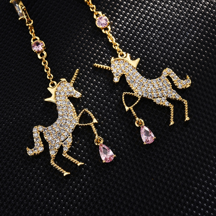 Sparkling Unicorn Dangle Earrings – Gold CZ Drop