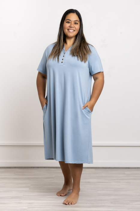Cooling Modal Henley Nightgown with Pockets, Plus Size Sleepwear 