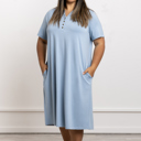 XL-2XL Blue Cooling Modal Henley Nightgown with Pockets, Plus Size Sleepwear 