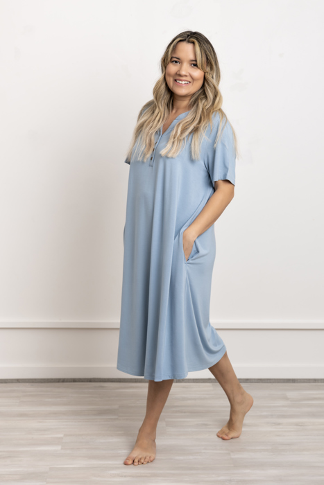 Cooling Modal Henley Nightgown with Pockets, Plus Size Sleepwear 