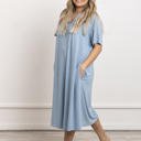 S-M Blue Cooling Modal Henley Nightgown with Pockets, Plus Size Sleepwear 