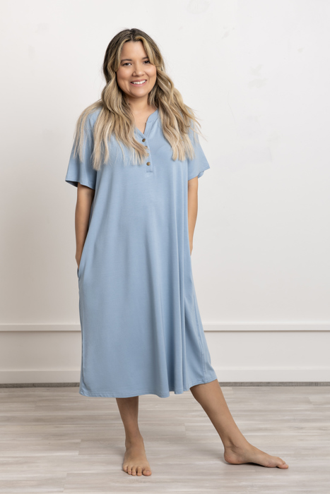 Cooling Modal Henley Nightgown with Pockets, Plus Size Sleepwear 